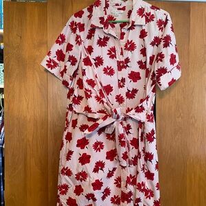 Floral Red and White Shirt Dress